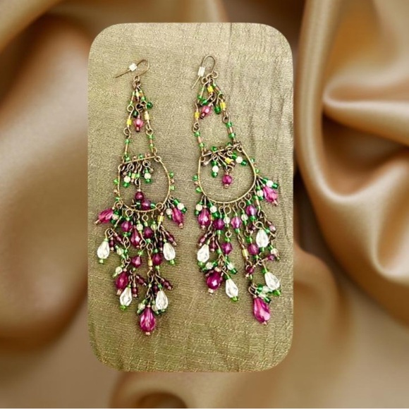 Boho earrings - Chandelier Earrings shoulder dusters 5” long beaded - Picture 5 of 12